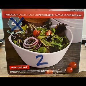 Set of two white porcelain serving bowls